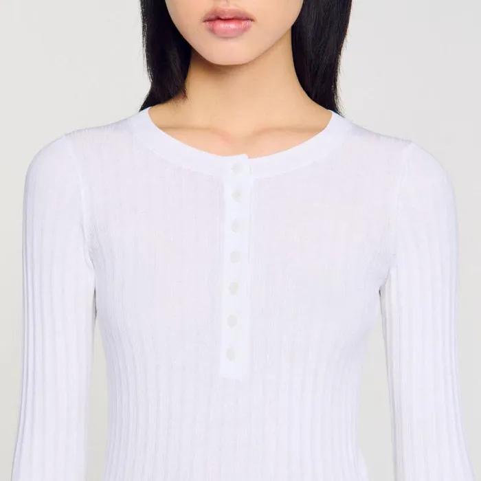 Sweaters and Cardigans Women SANDRO Ribbed Jumper With Tunisian Collar White
