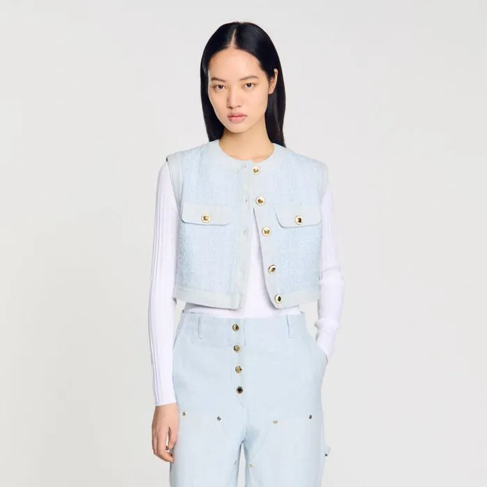 Sweaters and Cardigans Women SANDRO Ribbed Jumper With Tunisian Collar White