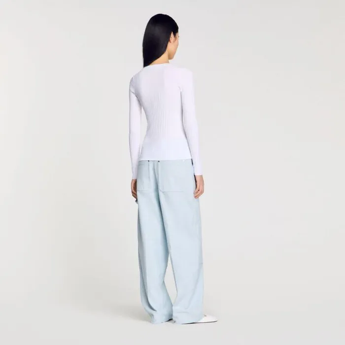 Sweaters and Cardigans Women SANDRO Ribbed Jumper With Tunisian Collar White