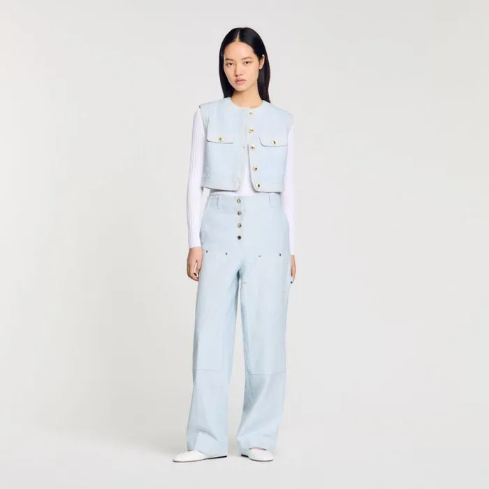 Sweaters and Cardigans Women SANDRO Ribbed Jumper With Tunisian Collar White