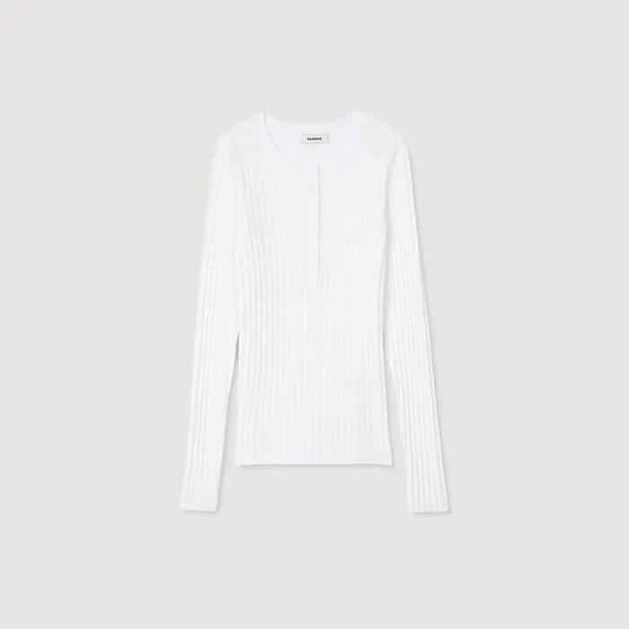 Sweaters and Cardigans Women SANDRO Ribbed Jumper With Tunisian Collar White