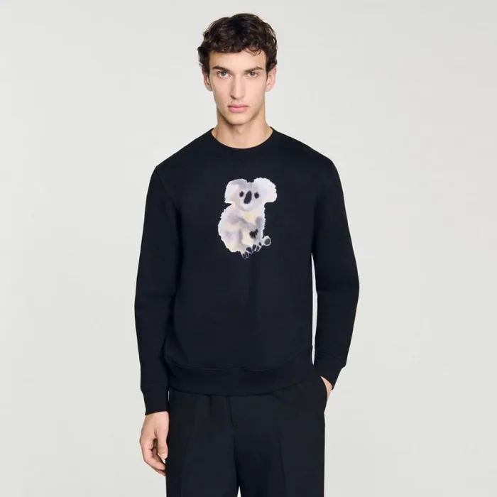 Sweatshirts and Hoodies Men SANDRO Wild Animals Sweatshirt Black