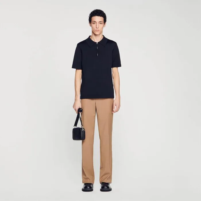 Tshirts and Polos Men SANDRO Knitted Polo Shirt With Zip Collar Black