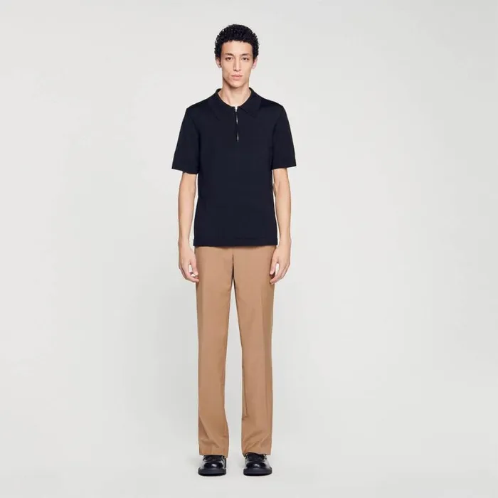 Tshirts and Polos Men SANDRO Knitted Polo Shirt With Zip Collar Black