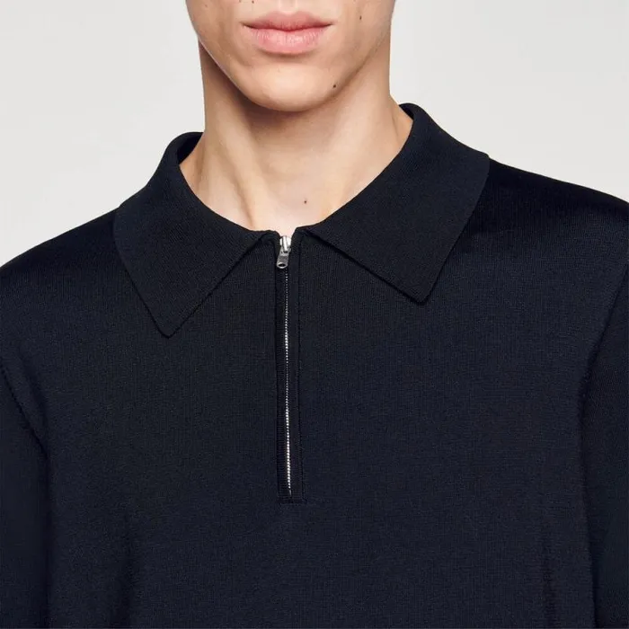 Tshirts and Polos Men SANDRO Knitted Polo Shirt With Zip Collar Black