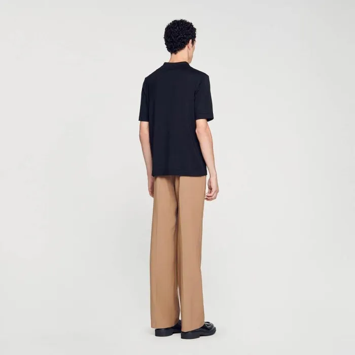 Tshirts and Polos Men SANDRO Knitted Polo Shirt With Zip Collar Black