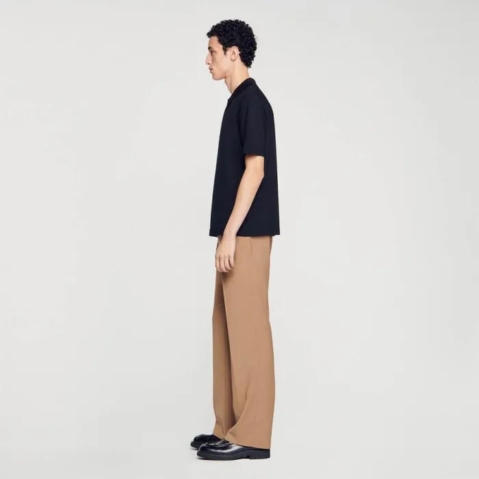 Tshirts and Polos Men SANDRO Knitted Polo Shirt With Zip Collar Black
