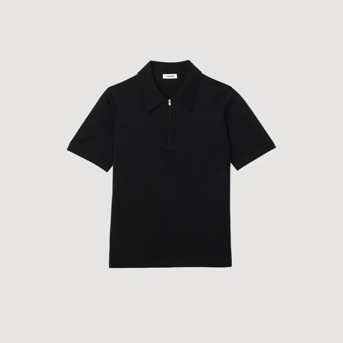 Tshirts and Polos Men SANDRO Knitted Polo Shirt With Zip Collar Black