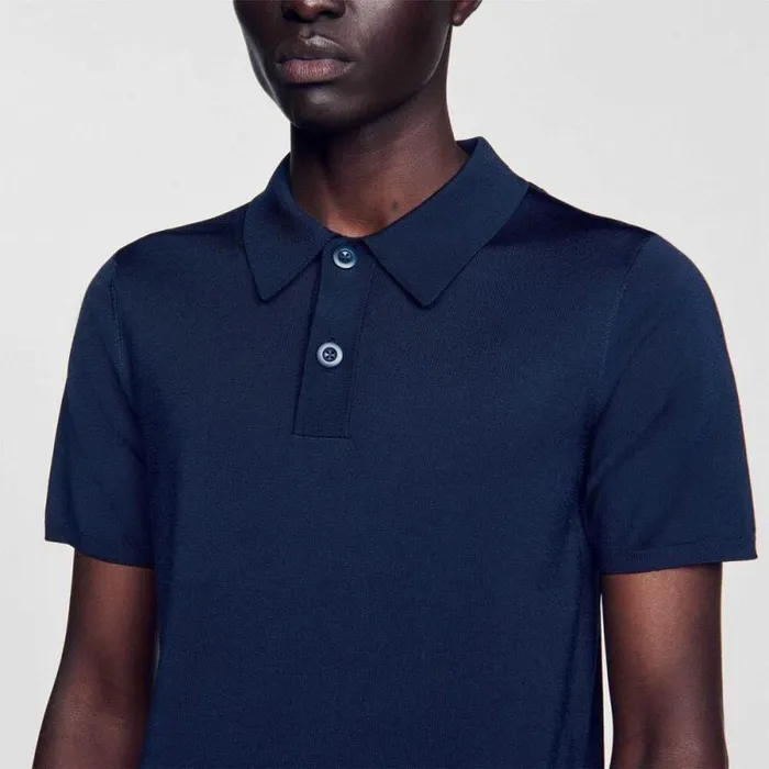 Tshirts and Polos Men SANDRO Shortsleeve Knitted Polo Shirt Navy Blue