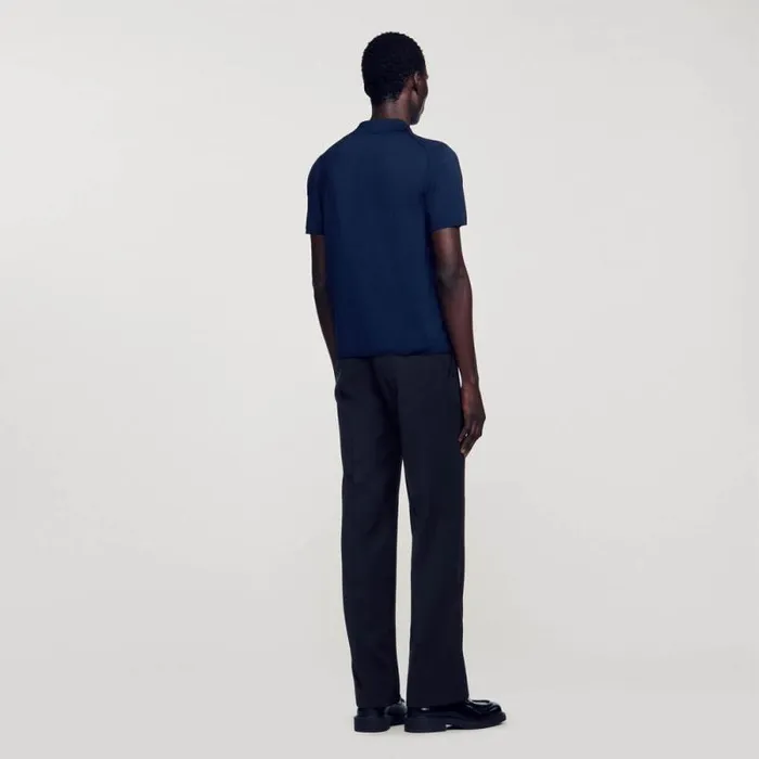 Tshirts and Polos Men SANDRO Shortsleeve Knitted Polo Shirt Navy Blue
