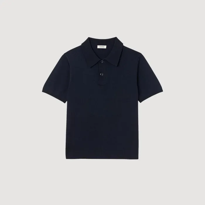Tshirts and Polos Men SANDRO Shortsleeve Knitted Polo Shirt Navy Blue