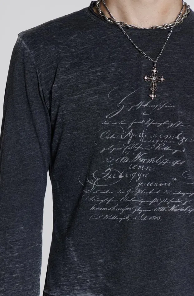 TShirts Men Jaded London Burnout Script Long Sleeve Tee