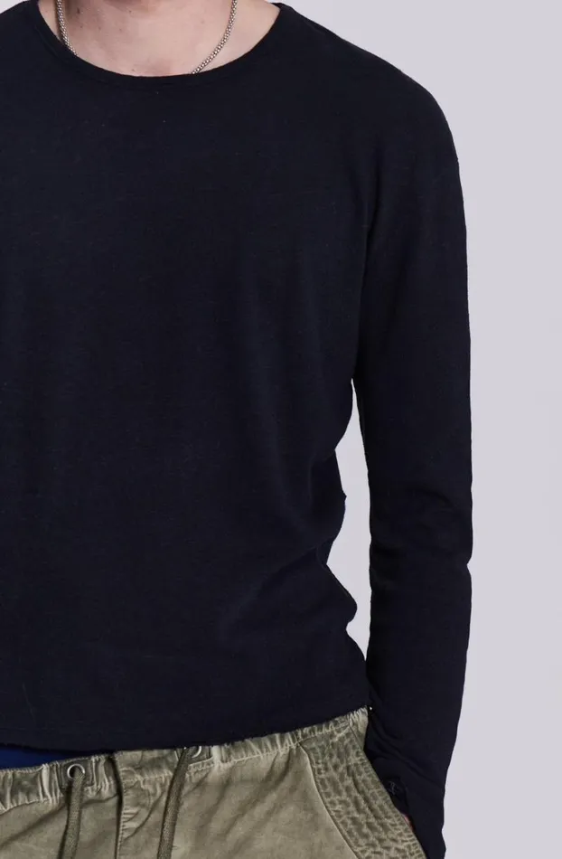 TShirts Men Jaded London Washed Black Long Sleeve Slub