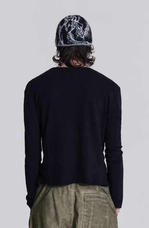 TShirts Men Jaded London Washed Black Long Sleeve Slub