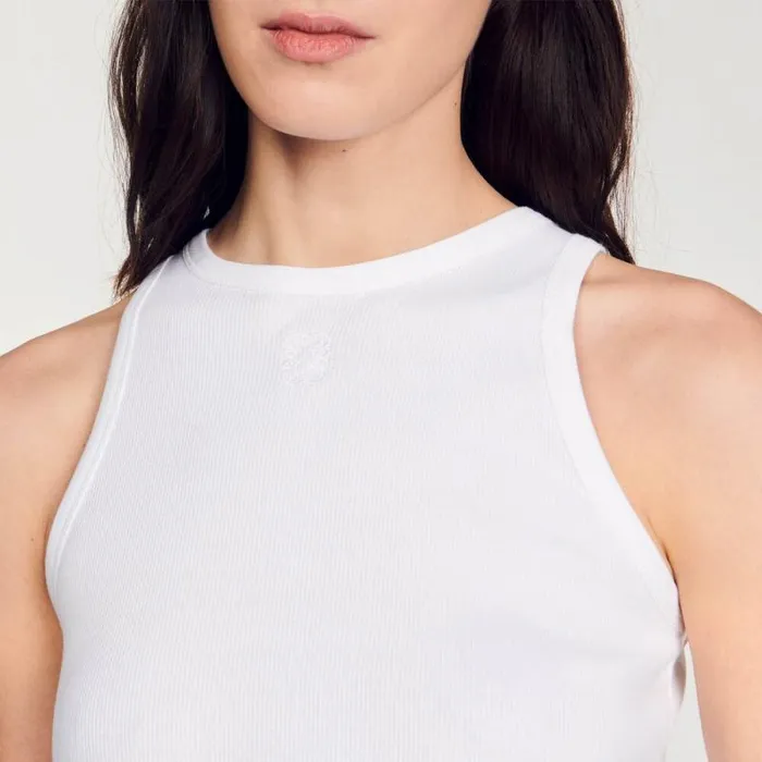 Tshirts Women SANDRO Embroidered Vest Top White