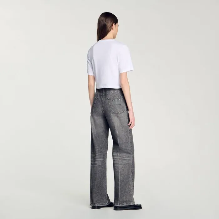 Tshirts Women SANDRO Rhinestone Cropped TShirt White