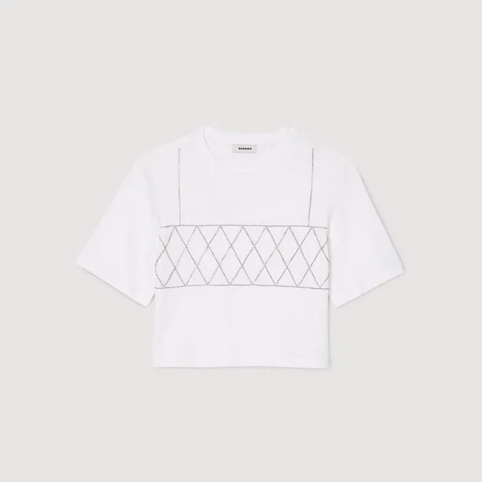 Tshirts Women SANDRO Rhinestone Cropped TShirt White