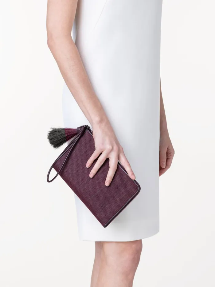 Tassel Pouch In Horsehair Fabric Burgundy Women Akris Mini Bags