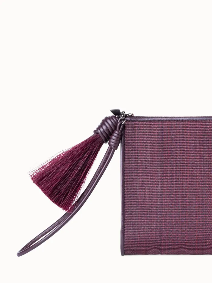 Tassel Pouch In Horsehair Fabric Burgundy Women Akris Mini Bags