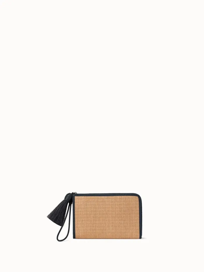 Tassel Pouch In Raffia Fabric Camelmarine Women Akris Clutches