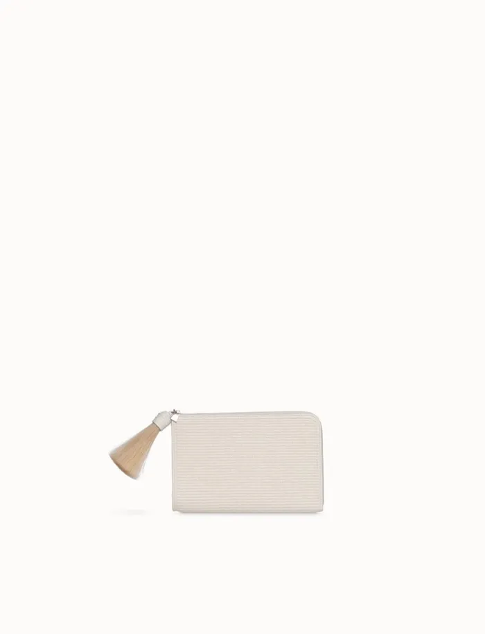 Tassle Pouch In Raffia Fabric Cream Women Akris Mini Bags