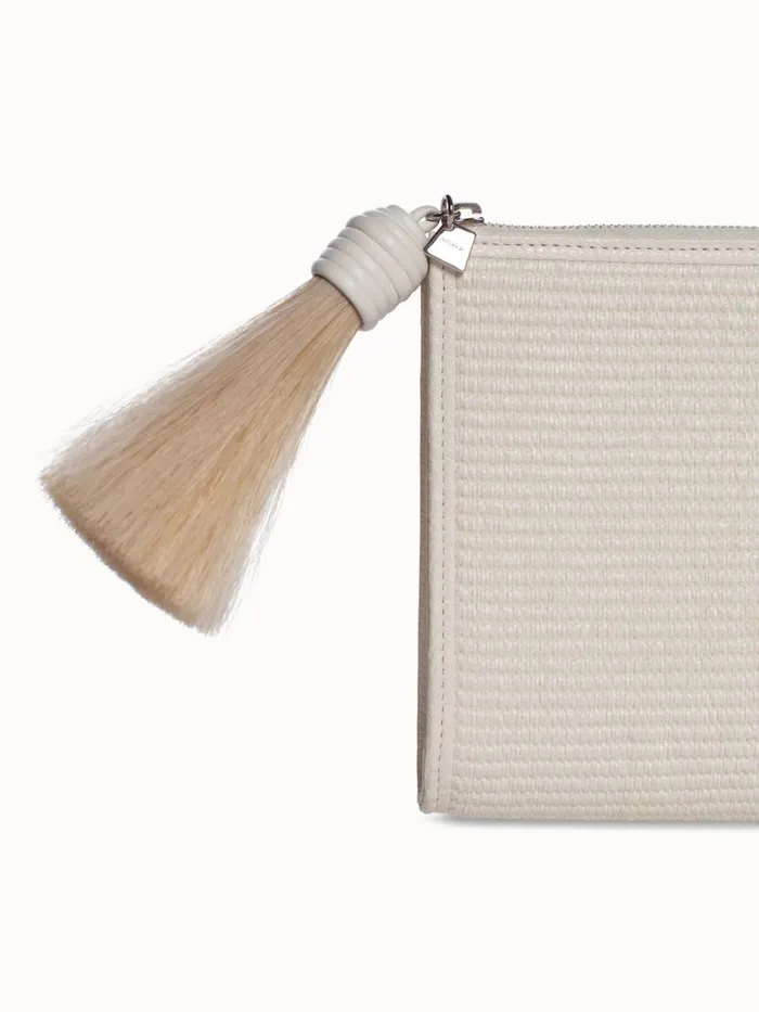 Tassle Pouch In Raffia Fabric Cream Women Akris Mini Bags