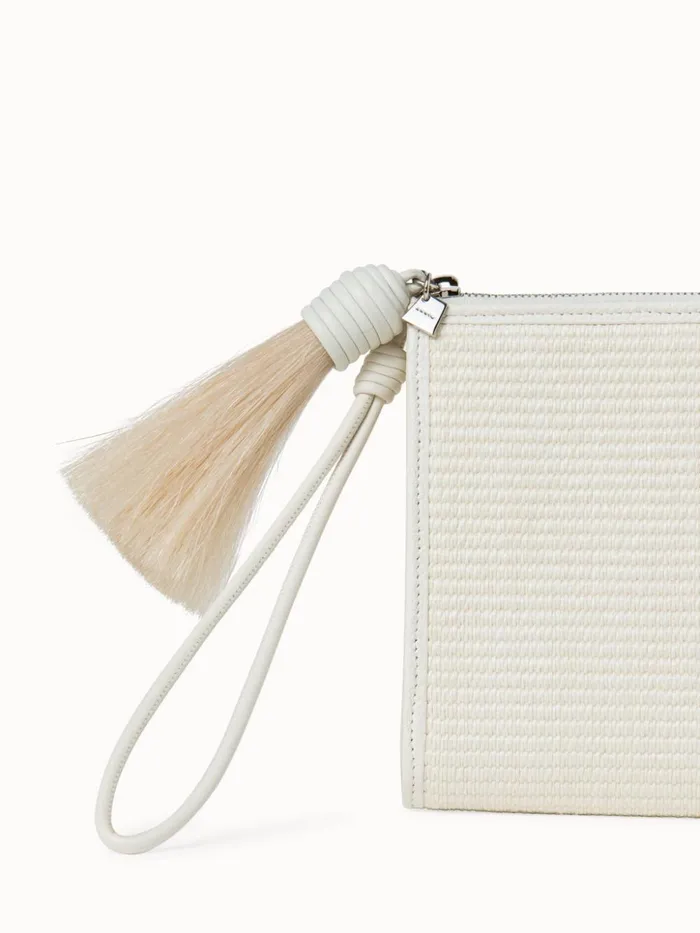 Tassle Pouch In Raffia Fabric Cream Women Akris Mini Bags