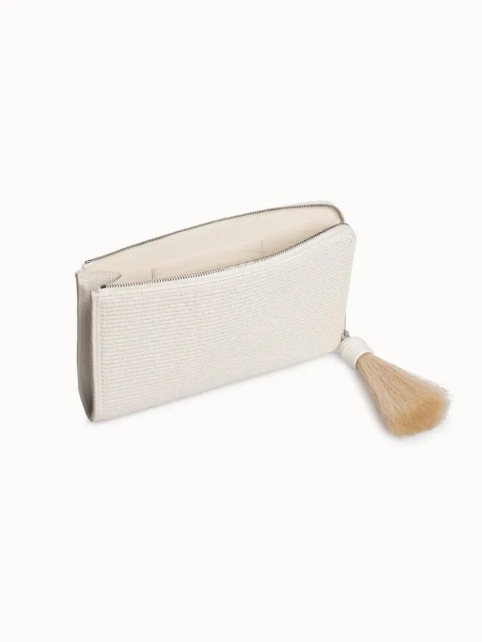 Tassle Pouch In Raffia Fabric Cream Women Akris Mini Bags