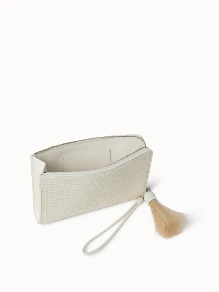 Tassle Pouch In Raffia Fabric Cream Women Akris Mini Bags