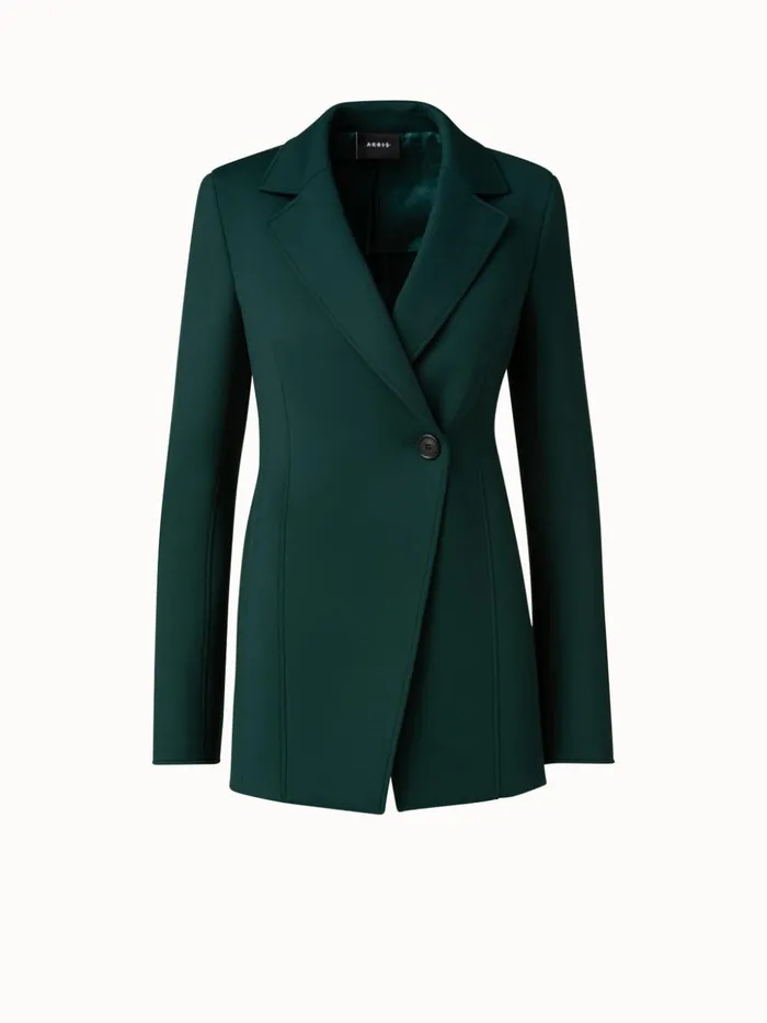 Techno Neoprene Fitted Blazer Jacket Gallus Green Women Akris Jackets