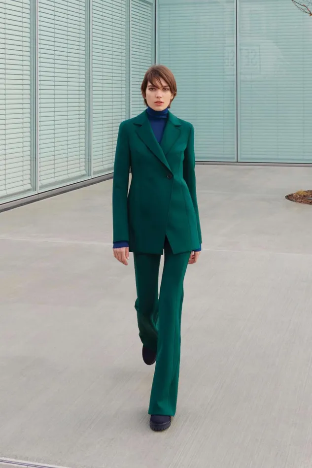 Techno Neoprene Fitted Blazer Jacket Gallus Green Women Akris Jackets
