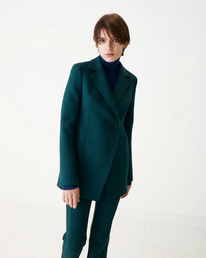 Techno Neoprene Fitted Blazer Jacket Gallus Green Women Akris Jackets