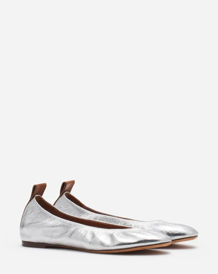 The Ballerina Flat In Metallic Leather Silver Women Lanvin Ballerinas
