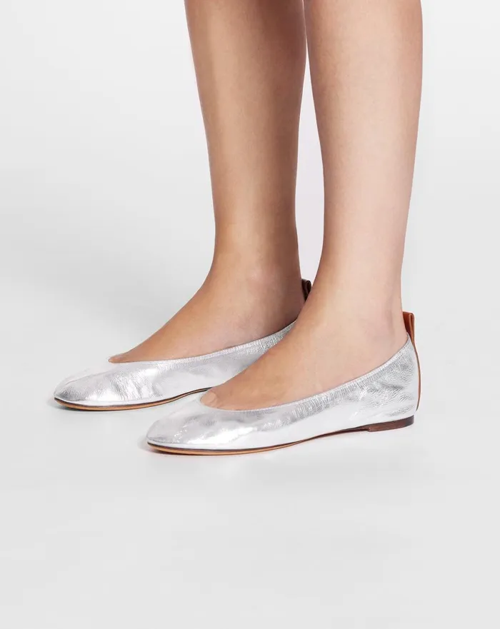The Ballerina Flat In Metallic Leather Silver Women Lanvin Ballerinas
