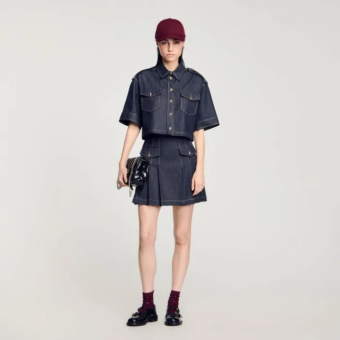 Tops and Shirts Women SANDRO Denim Shirt Deep Blu