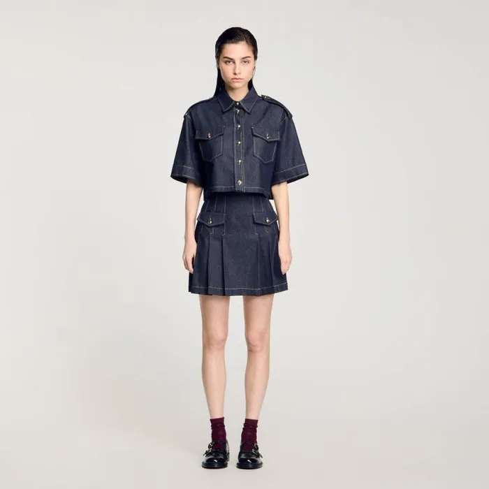 Tops and Shirts Women SANDRO Denim Shirt Deep Blu