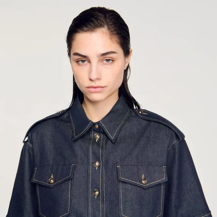 Tops and Shirts Women SANDRO Denim Shirt Deep Blu