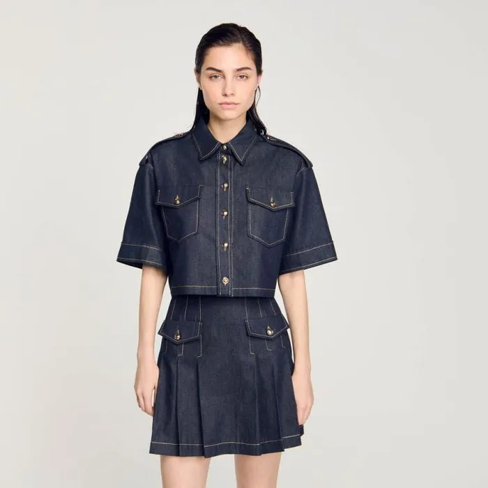 Tops and Shirts Women SANDRO Denim Shirt Deep Blu