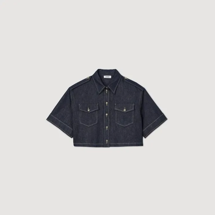 Tops and Shirts Women SANDRO Denim Shirt Deep Blu