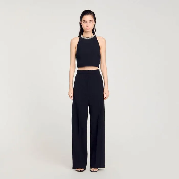 Tops and Shirts Women SANDRO Rhinestone Crop Tank Black