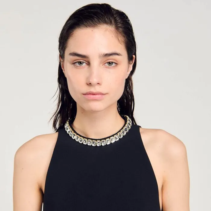Tops and Shirts Women SANDRO Rhinestone Crop Tank Black