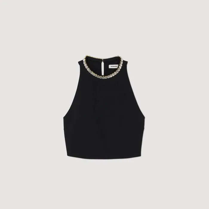 Tops and Shirts Women SANDRO Rhinestone Crop Tank Black