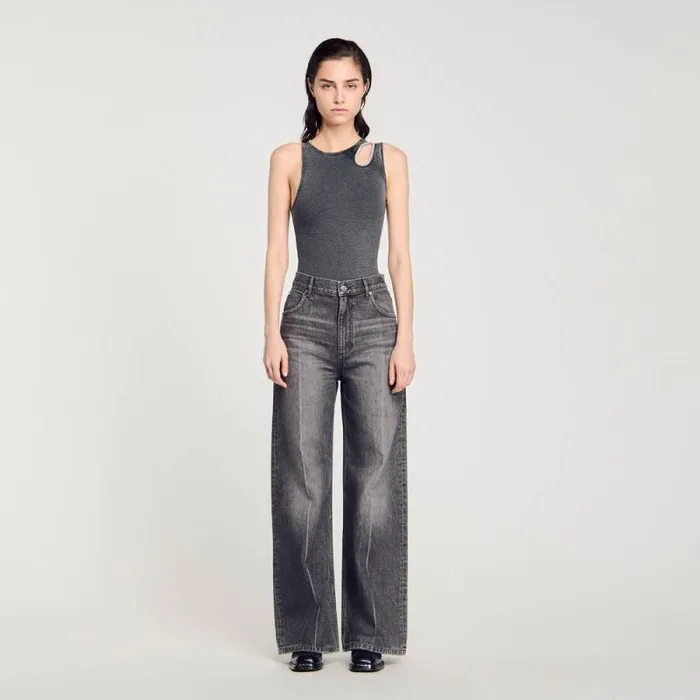 Tops and Shirts Women SANDRO Rhinestone Oneshoulder Bodysuit Grey