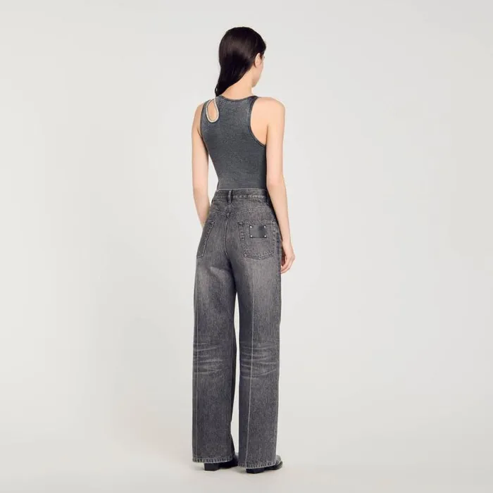 Tops and Shirts Women SANDRO Rhinestone Oneshoulder Bodysuit Grey