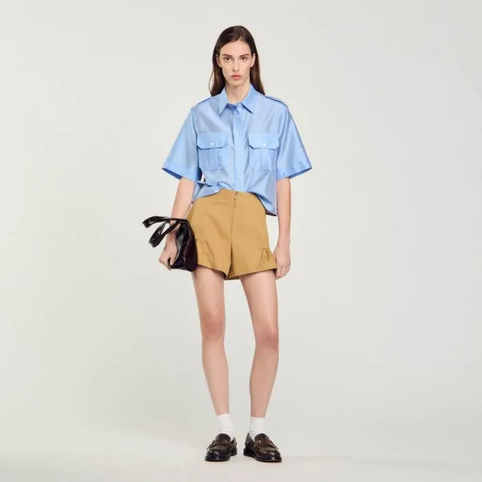 Tops and Shirts Women SANDRO Scarf Print Shirt Sky Blue