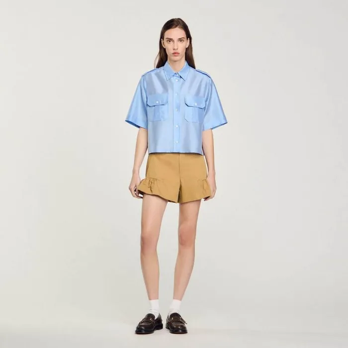 Tops and Shirts Women SANDRO Scarf Print Shirt Sky Blue
