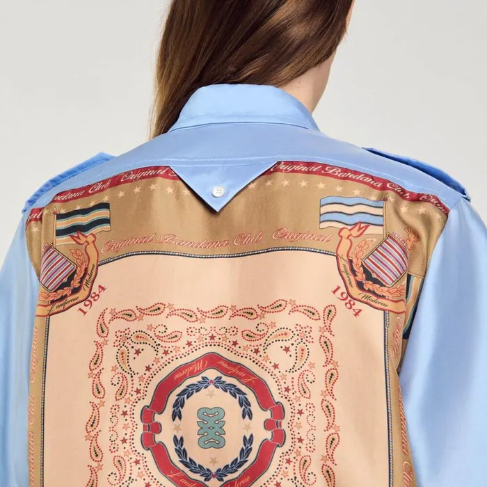 Tops and Shirts Women SANDRO Scarf Print Shirt Sky Blue