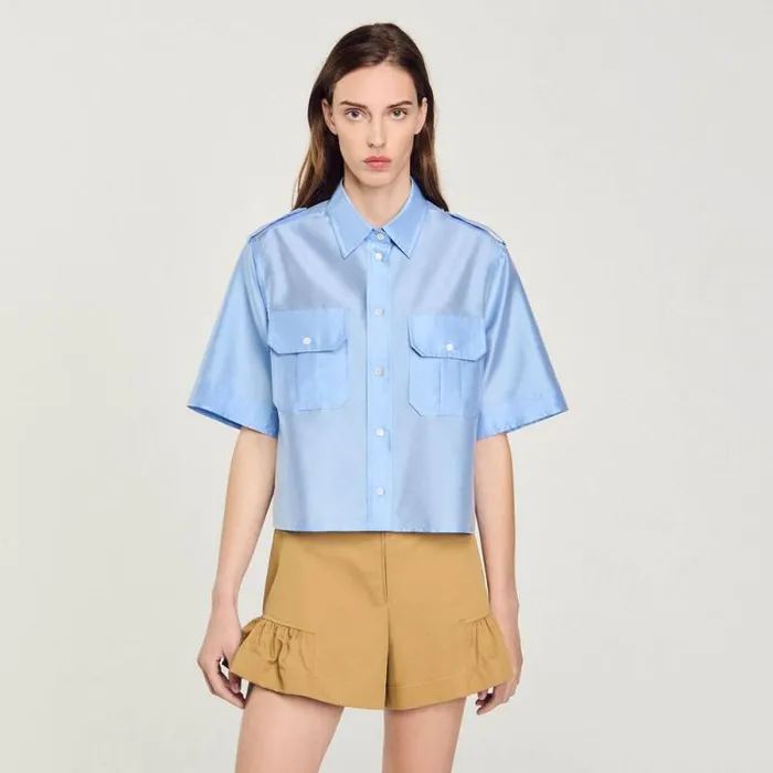 Tops and Shirts Women SANDRO Scarf Print Shirt Sky Blue