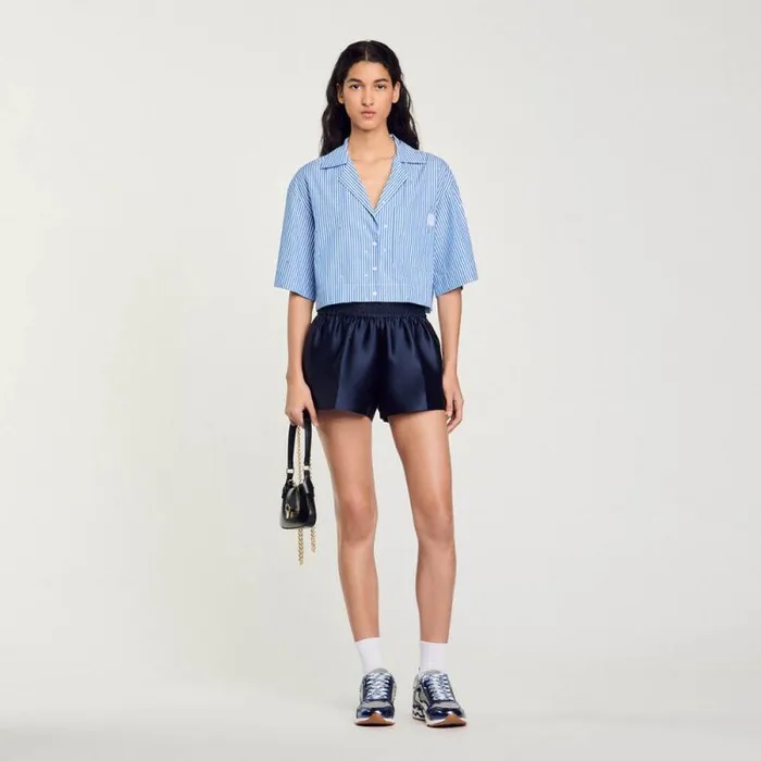 Tops and Shirts Women SANDRO Shortsleeved Rhinestone Shirt Blue