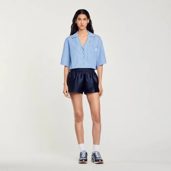 Tops and Shirts Women SANDRO Shortsleeved Rhinestone Shirt Blue